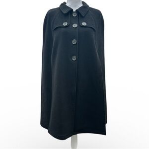 Vintage black wool blend cape cloak open sleeve  OS
